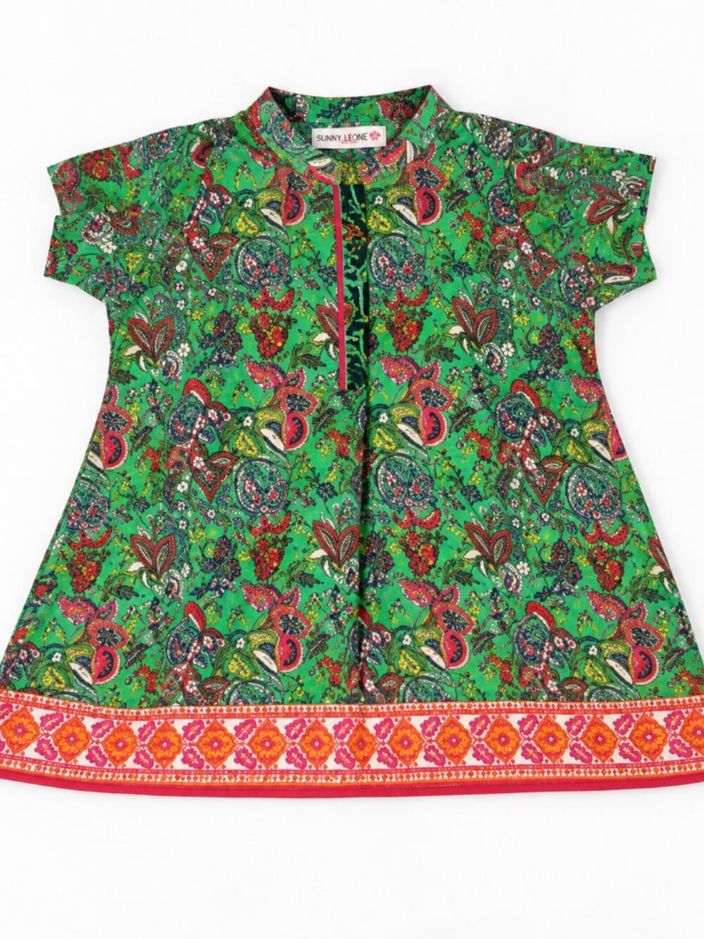 Khaadi Kids 2-3Y Green Floral Cotton Embroidered Hem Dress Kurta